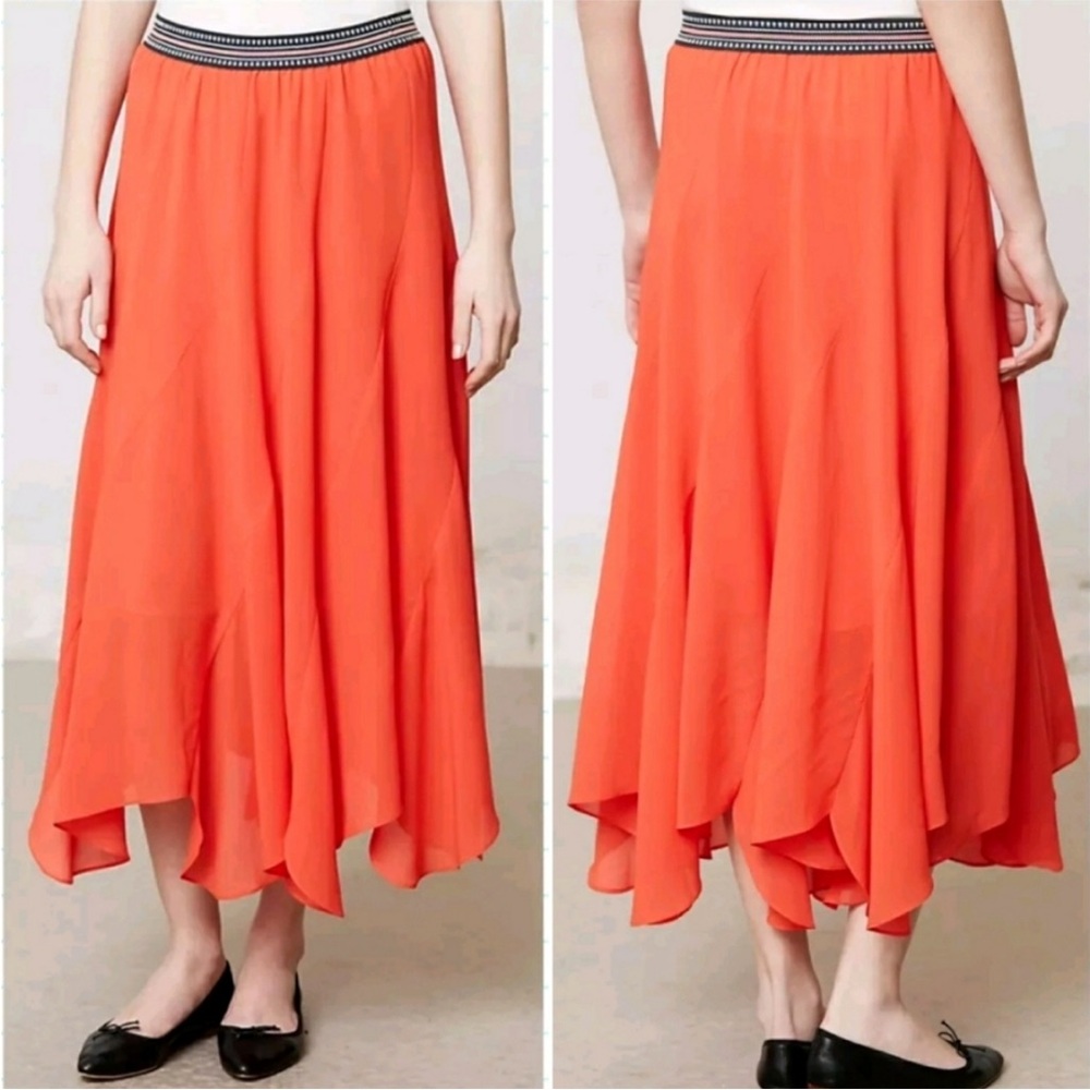 Anthropologie Vanessa Virginia Colima Sheer Elastic Waist Maxi Skirt Size XS